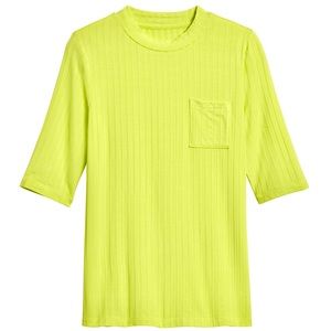 Ribbed Knit Crew Neck Tee from Banana Republic in Neon Yellow